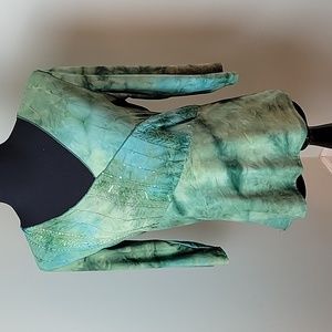 90s green tie dye with sequin patchwork top